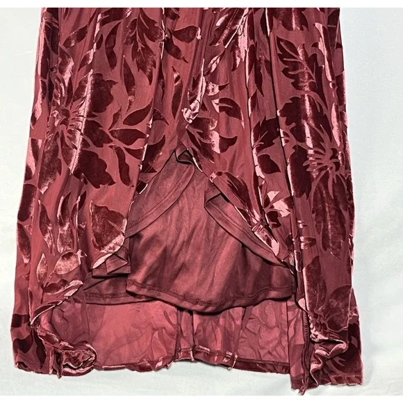 Velvet Burnout Midi Wrap Dress Size Small Mauve Floral High Low - Picture 6 of 11